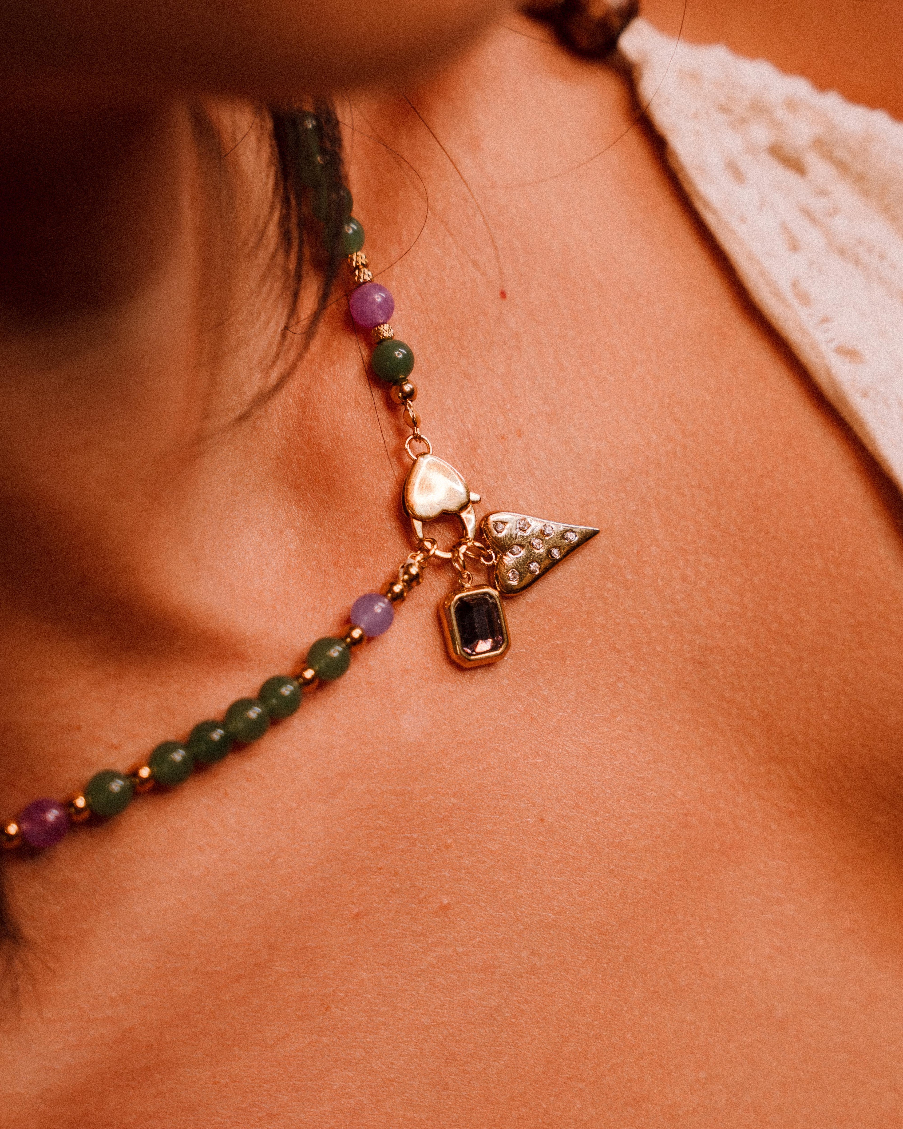 Collana - Haribo pietra verde e cuore charm