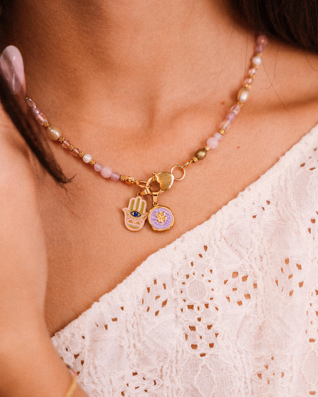 Collana - Haribo pietre lilla e charm