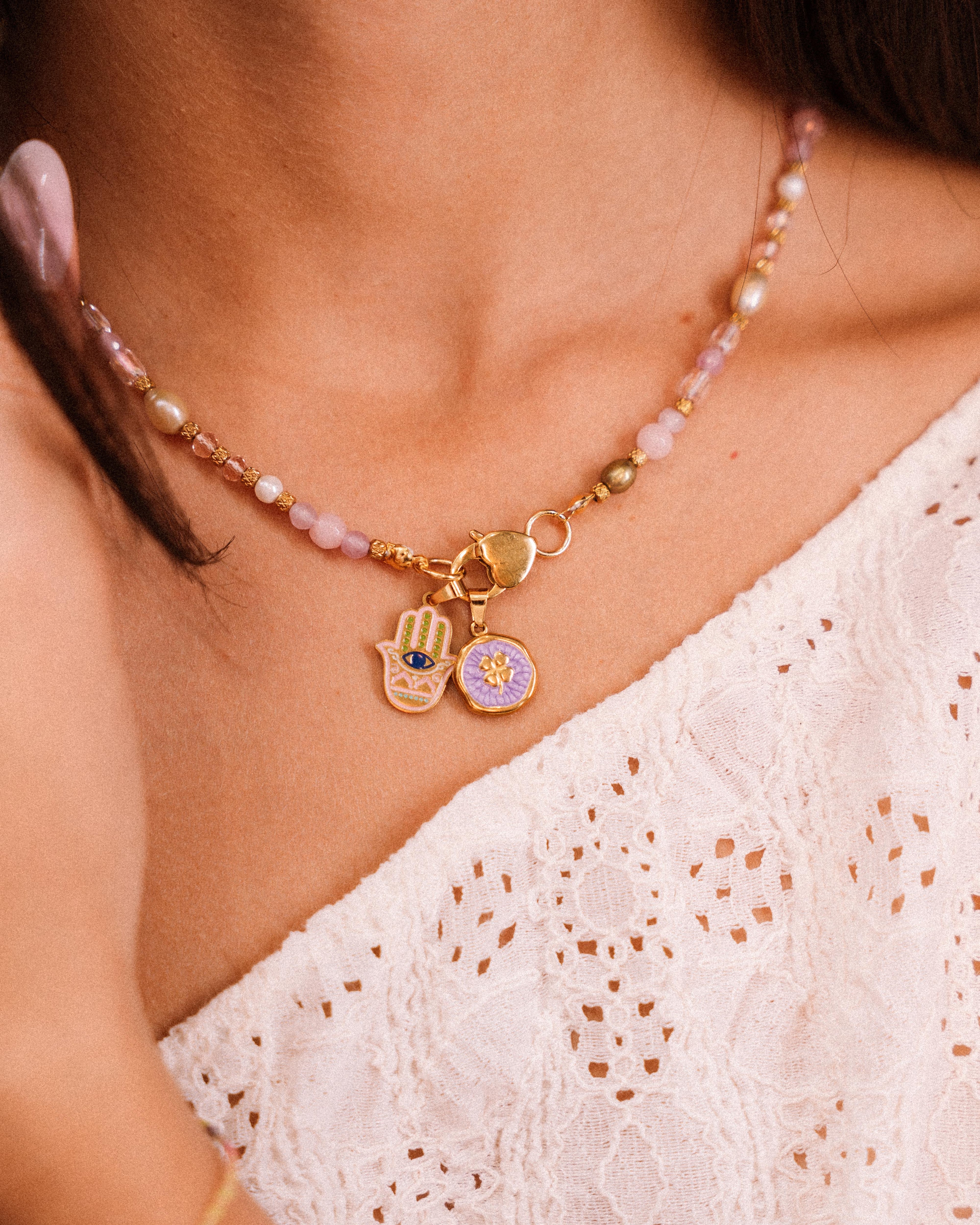 Collana - Haribo pietre lilla e charm