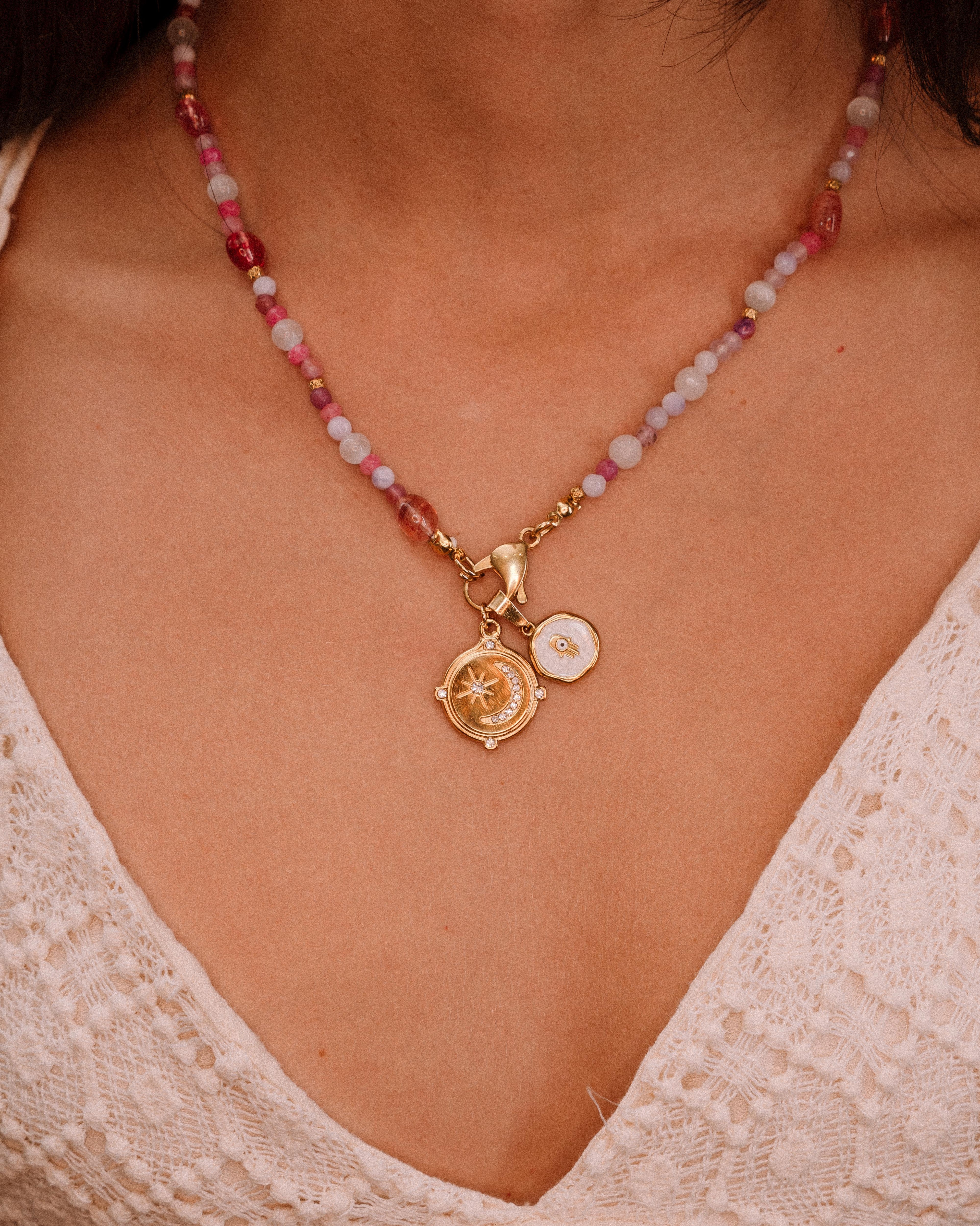 Collana - Haribo pietre rosa due ciondoli