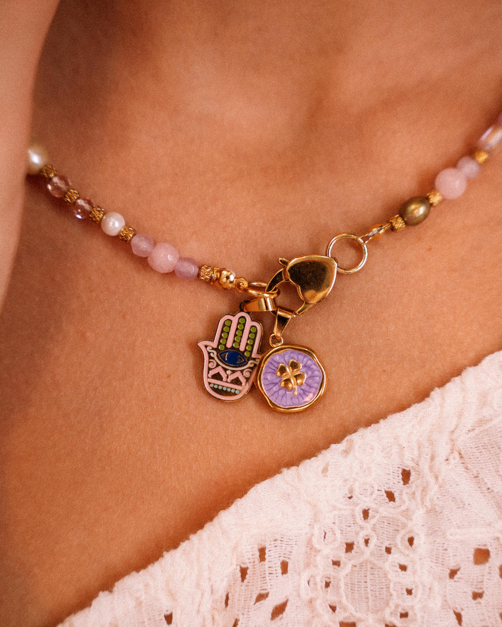 Collana - Haribo pietre lilla e charm