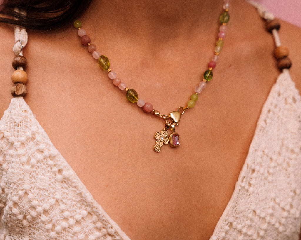 Collana - Haribo pietre verdi e rosa