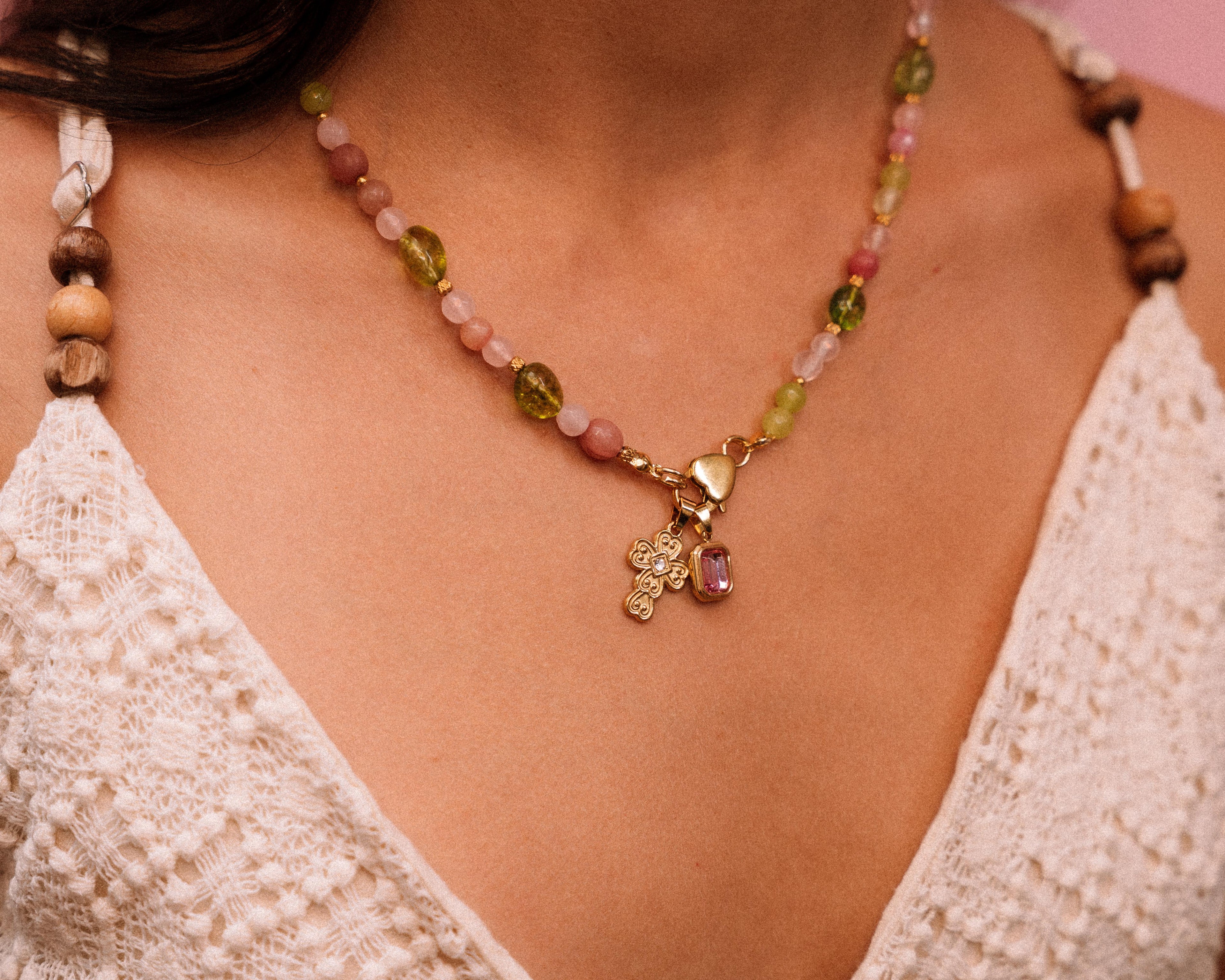 Collana - Haribo pietre verdi e rosa